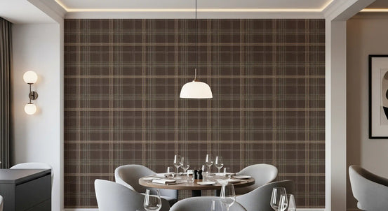 Winter Heritage - Windowpane Tartan Plaid Check - Soft Taupe Blend Wallpaper⁠