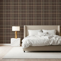 Winter Heritage - Windowpane Tartan Plaid Check - Soft Taupe Blend Wallpaper⁠
