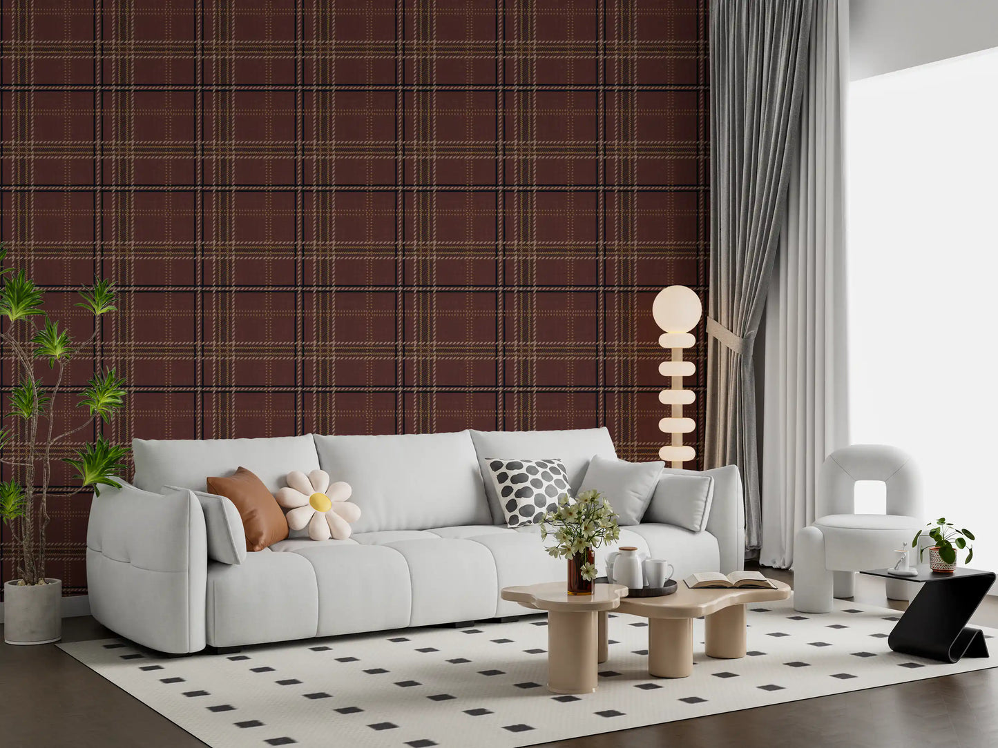 Winter Heritage - Windowpane Tartan Plaid Check - Dark Moody Tone Wallpaper⁠