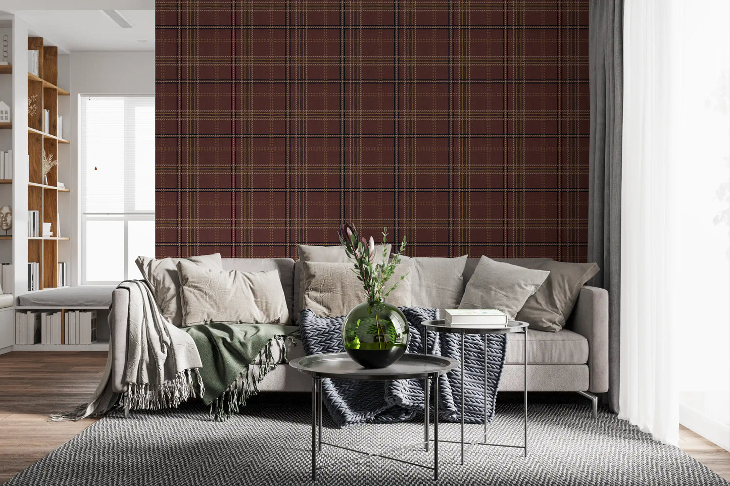 Winter Heritage - Windowpane Tartan Plaid Check - Dark Moody Tone Wallpaper⁠