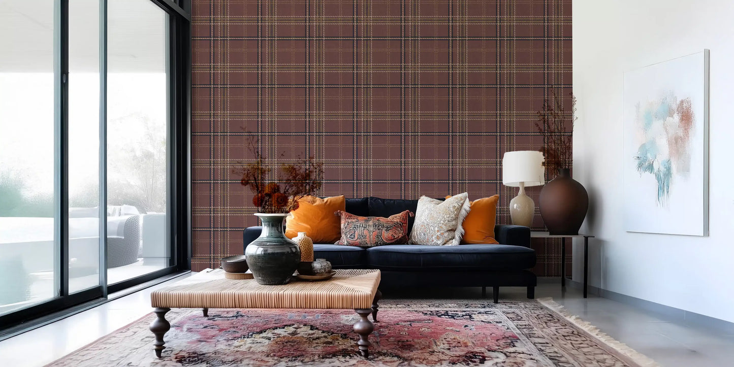 Winter Heritage - Windowpane Tartan Plaid Check - Dark Moody Tone Wallpaper⁠