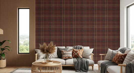 Winter Heritage - Windowpane Tartan Plaid Check - Dark Moody Tone Wallpaper⁠