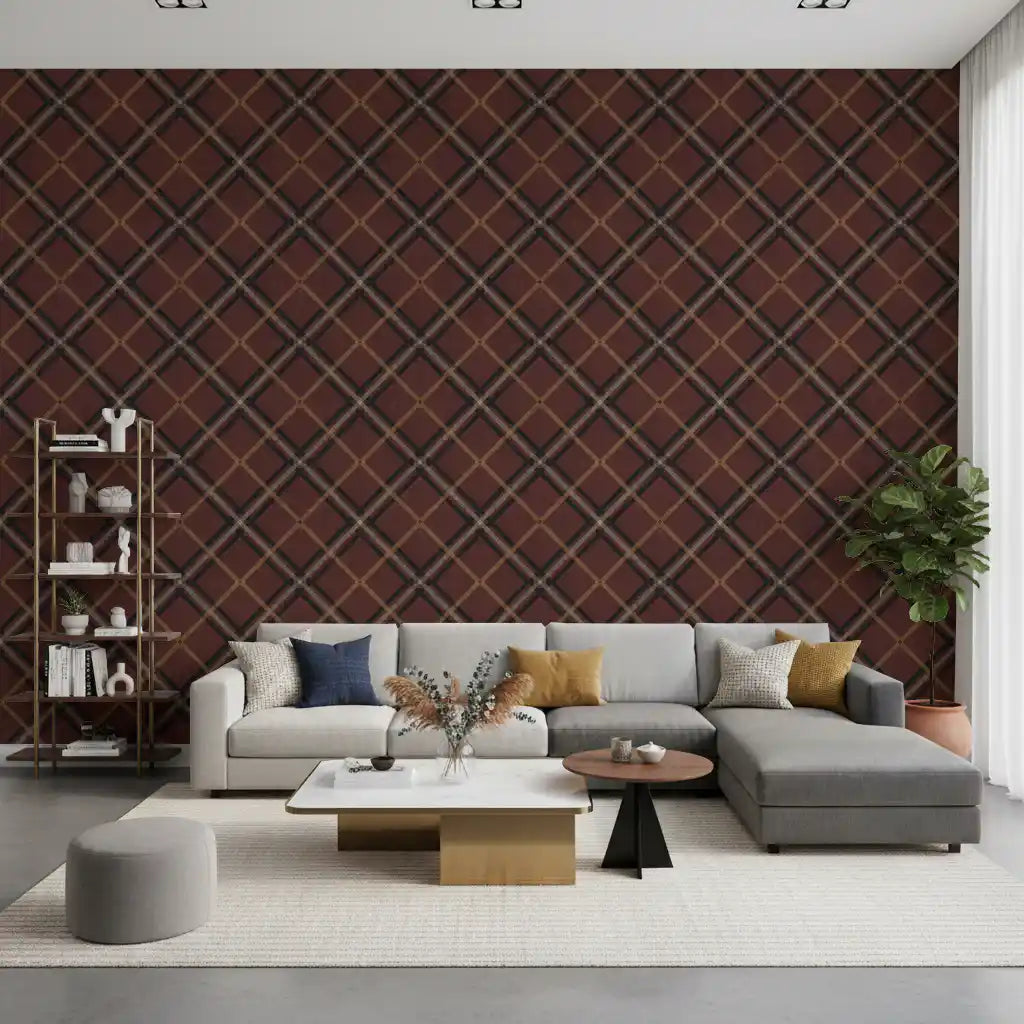 Winter Heritage - Tartan Trellis Plaid Grid - Dark Moody Mix Wallpaper⁠