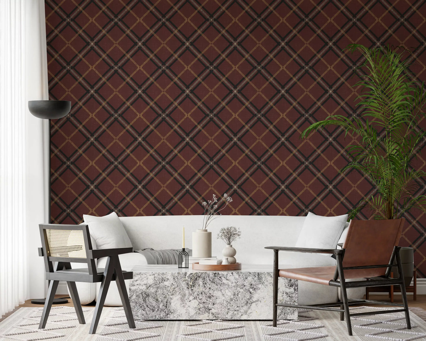 Winter Heritage - Tartan Trellis Plaid Grid - Dark Moody Mix Wallpaper⁠