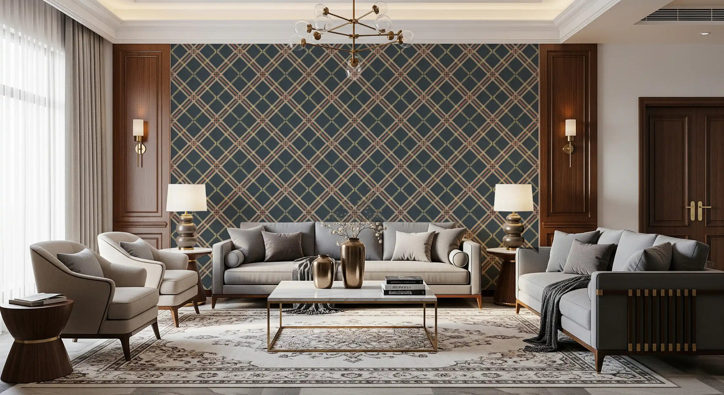 Winter Heritage - Tartan Trellis Plaid Grid - Crisp Cool Tone Wallpaper⁠