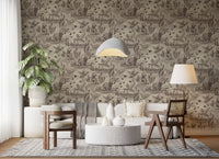 Etched Wildlife Meadow and Retriever Pattern Wallpaper⁠