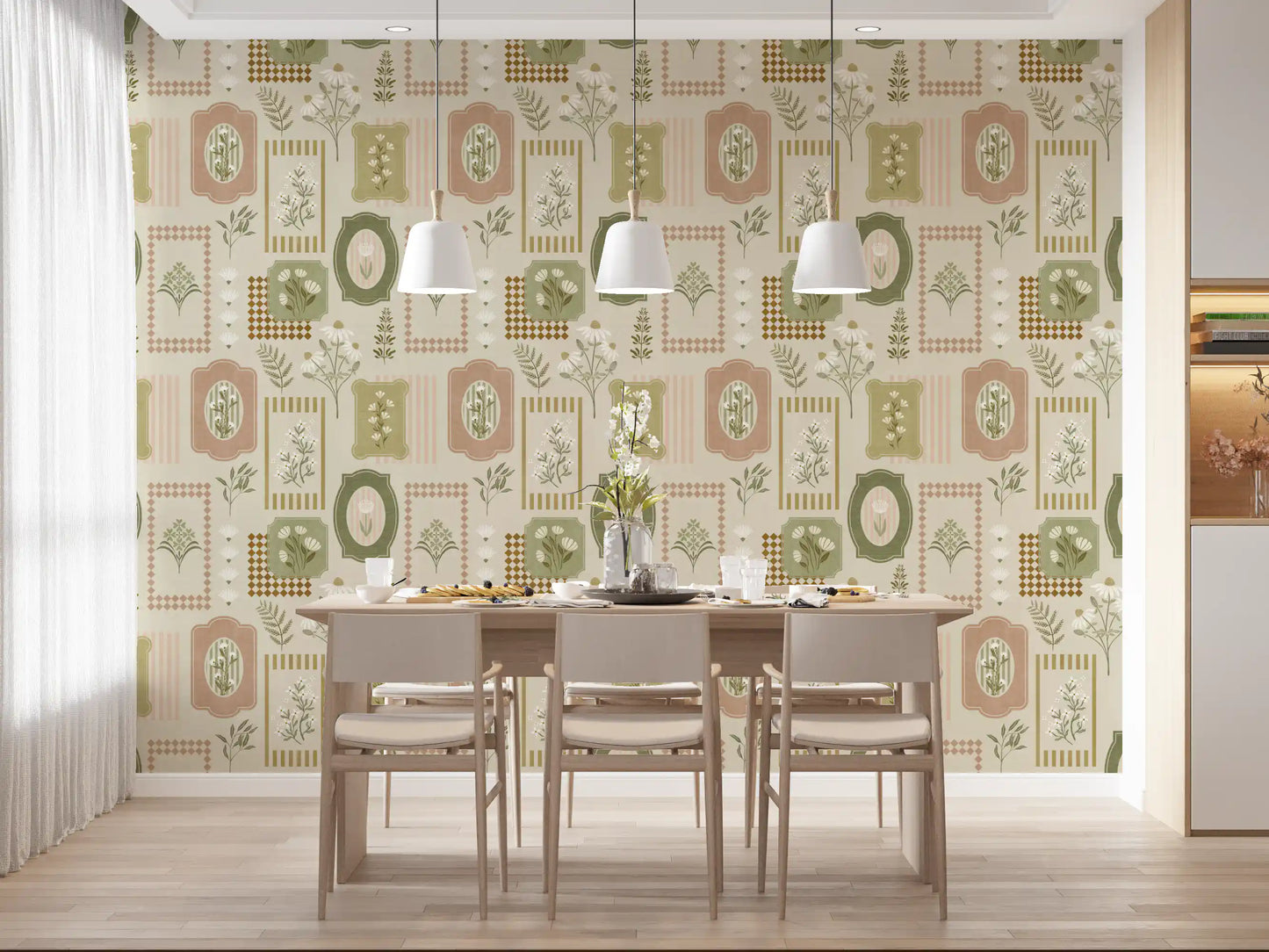 Rustic Garden Geometric Collage Wallpaper⁠