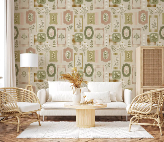 Rustic Garden Geometric Collage Wallpaper⁠