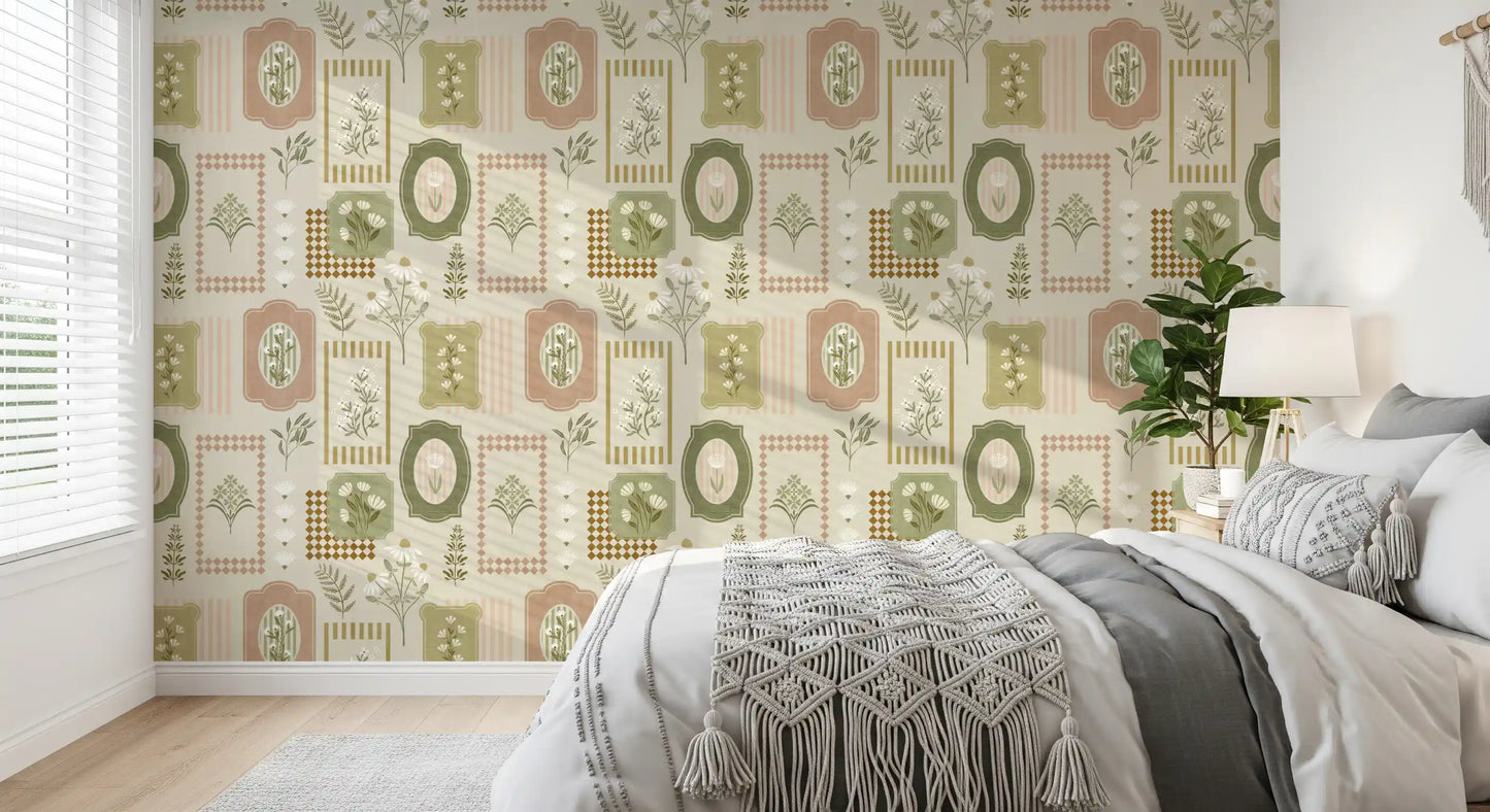 Rustic Garden Geometric Collage Wallpaper⁠