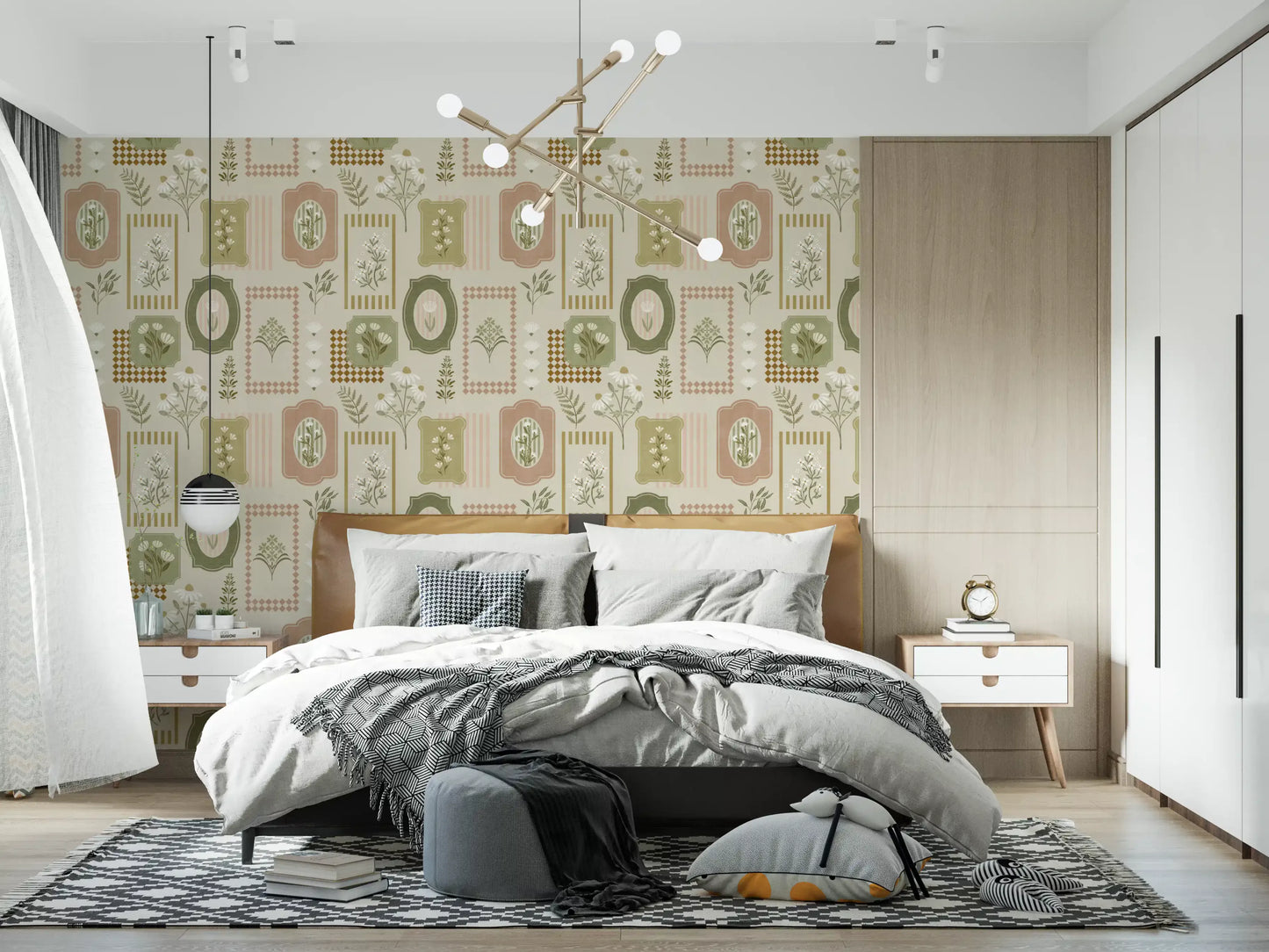 Rustic Garden Geometric Collage Wallpaper⁠