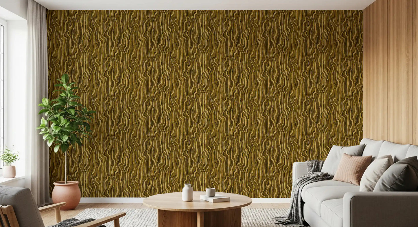 Ochre Abstract Wood Grain Waves Wallpaper⁠
