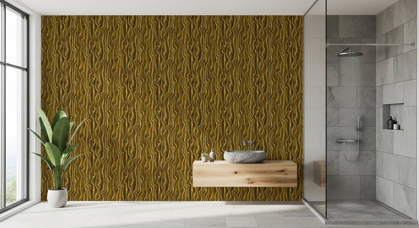 Ochre Abstract Wood Grain Waves Wallpaper⁠