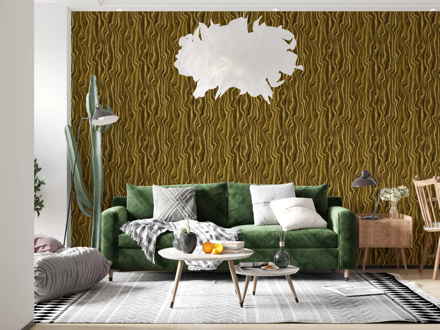 Ochre Abstract Wood Grain Waves Wallpaper⁠