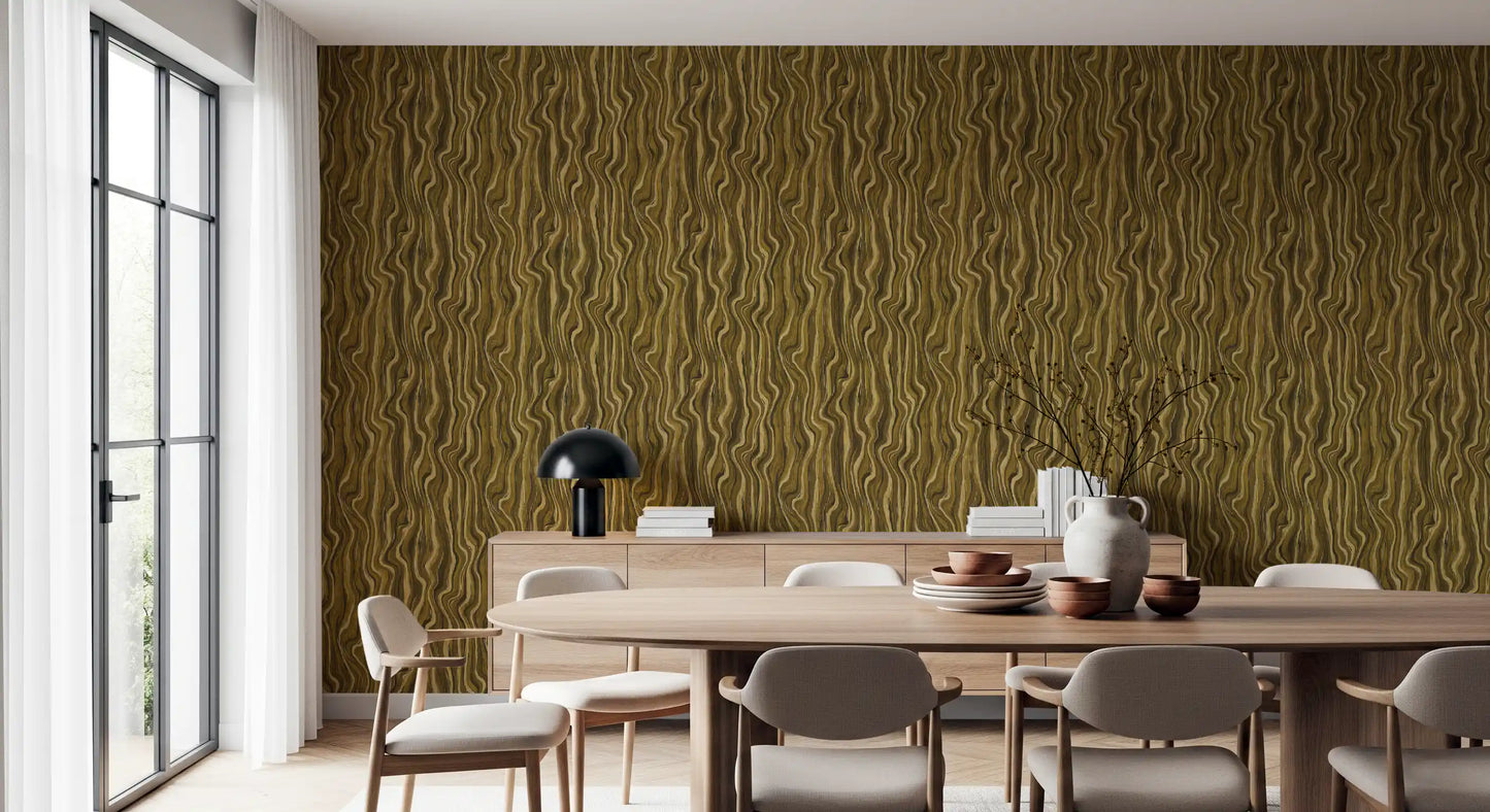 Ochre Abstract Wood Grain Waves Wallpaper⁠