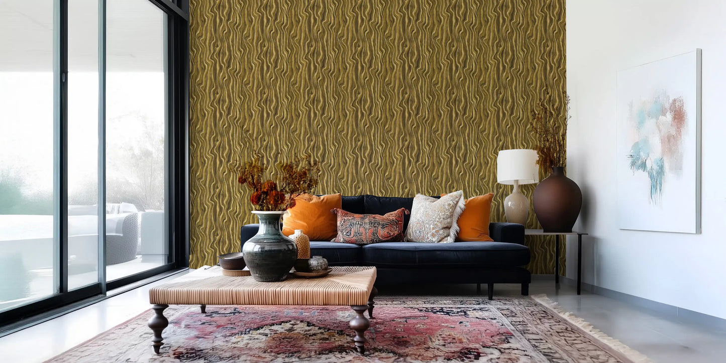 Ochre Abstract Wood Grain Waves Wallpaper⁠