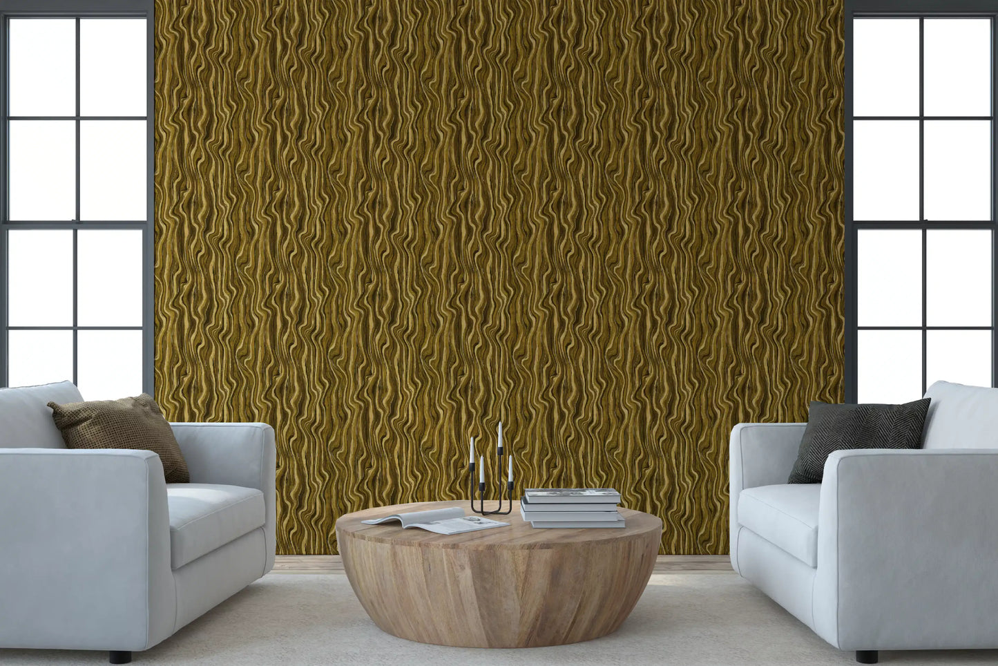 Ochre Abstract Wood Grain Waves Wallpaper⁠