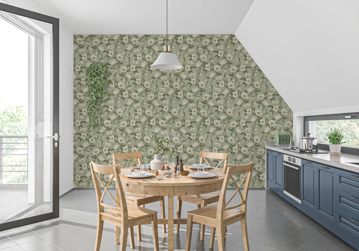 Cottage Chique - sage Wallpaper⁠