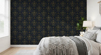 Midnight Floral Damask Pattern Wallpaper⁠