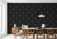 Midnight Floral Damask Pattern Wallpaper⁠