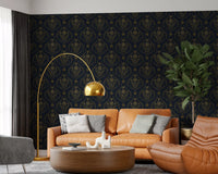 Midnight Floral Damask Pattern Wallpaper⁠