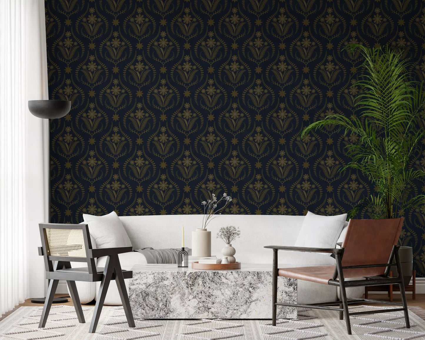 Midnight Floral Damask Pattern Wallpaper⁠