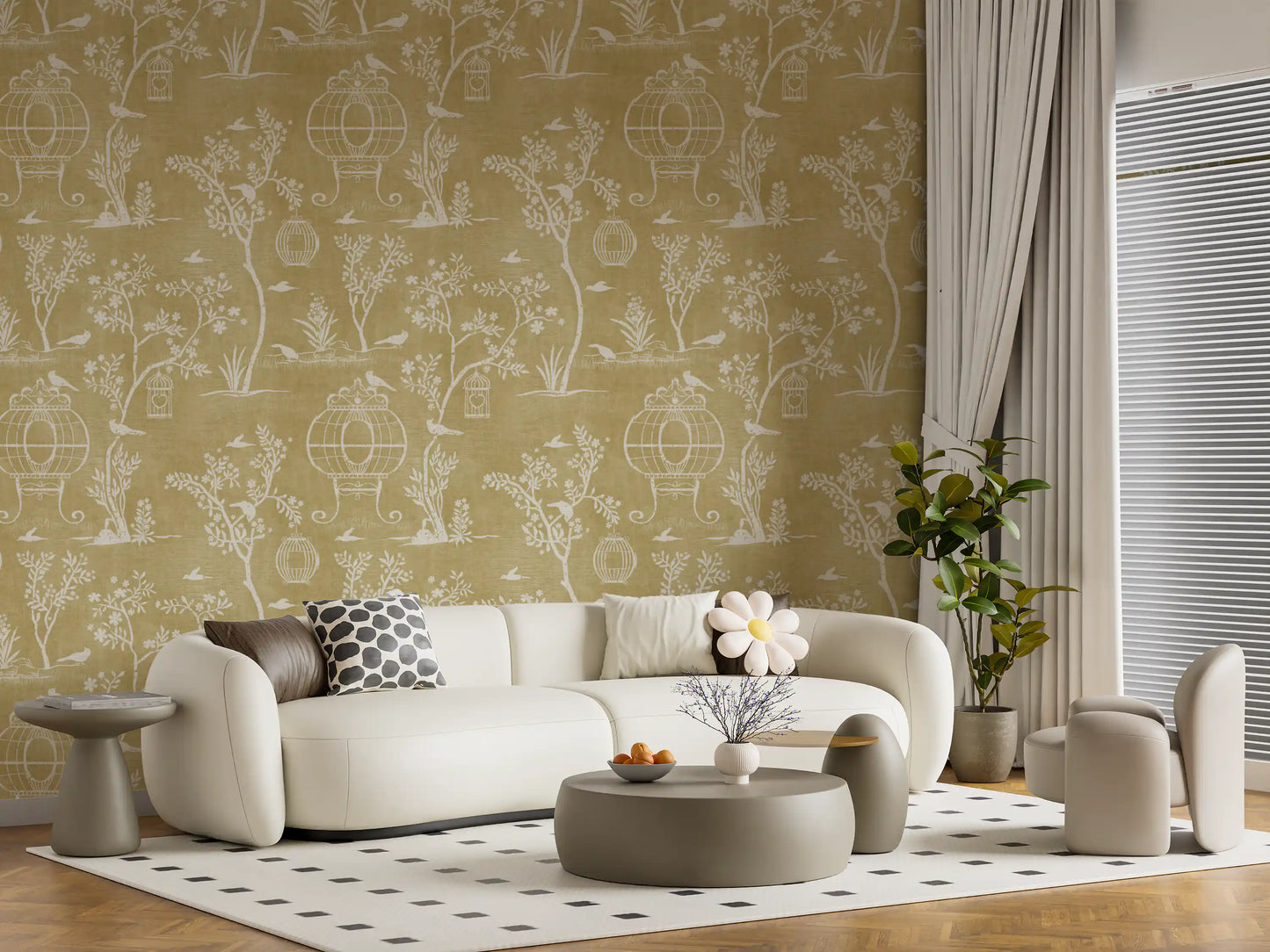 Chinoiserie Garden Birdcage  Wallpaper⁠