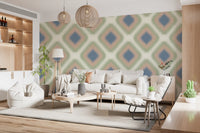 Heritage Ikat - Denim Blue and Blush Pink Grandmillennial Diamonds Wallpaper⁠