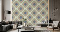 Heritage Ikat - Denim Blue and Blush Pink Grandmillennial Diamonds Wallpaper⁠