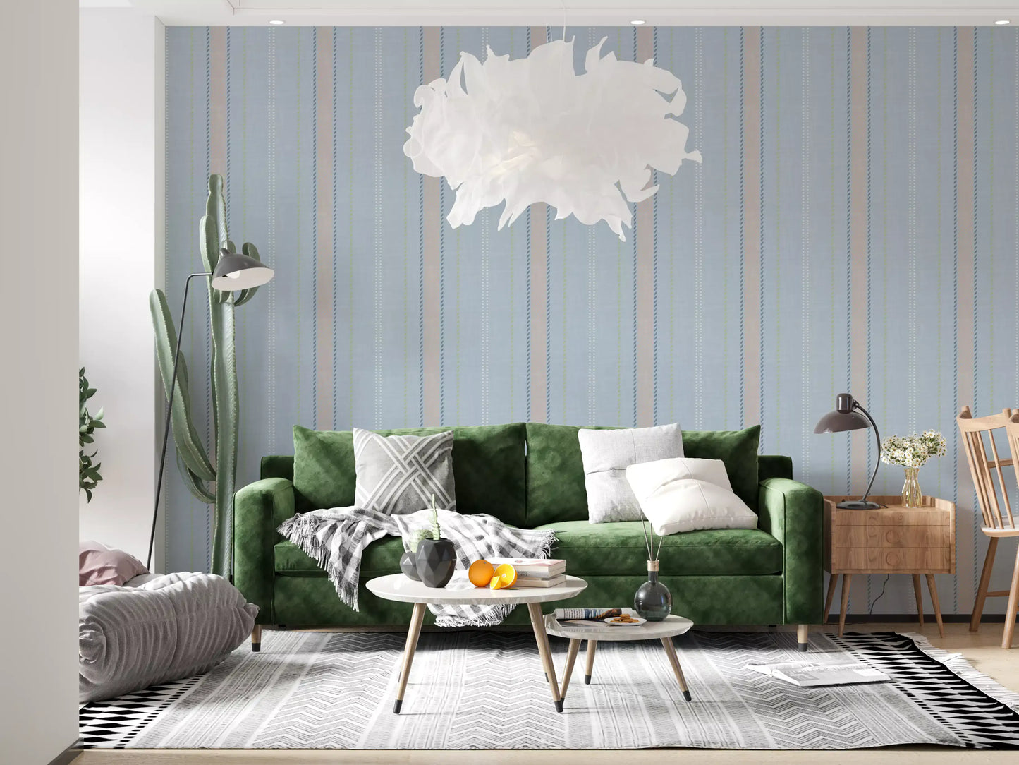 Heritager Ticking Stripes - Vintage French Blue & Blush Pink Linen Texture Wallpaper⁠