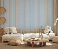 Heritager Ticking Stripes - Vintage French Blue & Blush Pink Linen Texture Wallpaper⁠