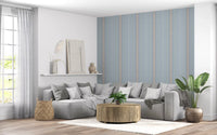Heritager Ticking Stripes - Vintage French Blue & Blush Pink Linen Texture Wallpaper⁠