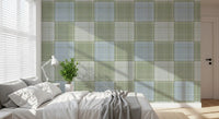 Heritage Plaid - Tartan Checkerboard Block Linen - Meadow Green & Blue Wallpaper⁠