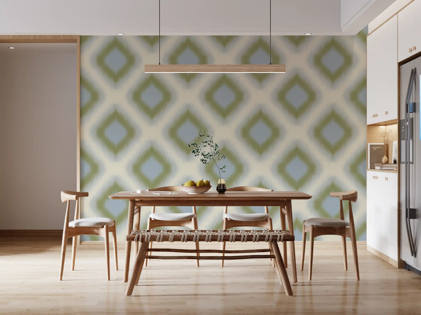 Heritage Ikat - Sage Green and French Blue Grandmillennial Diamonds Wallpaper⁠