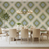 Heritage Ikat - Sage Green and French Blue Grandmillennial Diamonds Wallpaper⁠