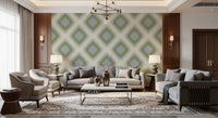 Heritage Ikat - Sage Green and French Blue Grandmillennial Diamonds Wallpaper⁠