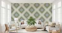 Heritage Ikat - Sage Green and French Blue Grandmillennial Diamonds Wallpaper⁠