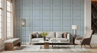 Heritage Plaid - Windowpane Tartan Check Linen - French Blue & Denim Blue Wallpaper⁠