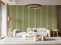 Heritage Ticking Stripes - Vintage Meadow Green & Chalk Linen Texture Wallpaper⁠