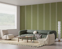 Heritage Ticking Stripes - Vintage Meadow Green & Chalk Linen Texture Wallpaper⁠
