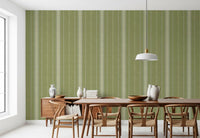 Heritage Ticking Stripes - Vintage Meadow Green & Chalk Linen Texture Wallpaper⁠