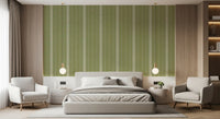 Heritage Ticking Stripes - Vintage Meadow Green & Chalk Linen Texture Wallpaper⁠