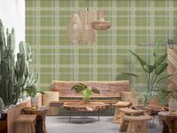 Heritage Plaid - Windowpane Tartan Check Linen - Meadow Green & Chalk Wallpaper⁠
