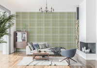 Heritage Plaid - Windowpane Tartan Check Linen - Meadow Green & Chalk Wallpaper⁠