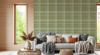 Heritage Plaid - Windowpane Tartan Check Linen - Meadow Green & Chalk Wallpaper⁠