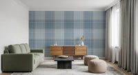 Heritage Plaid - Tartan Checkerboard Block Linen - French & Denim Blue Wallpaper⁠