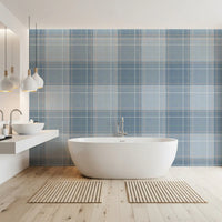 Heritage Plaid - Tartan Checkerboard Block Linen - French & Denim Blue Wallpaper⁠