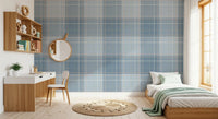 Heritage Plaid - Tartan Checkerboard Block Linen - French & Denim Blue Wallpaper⁠