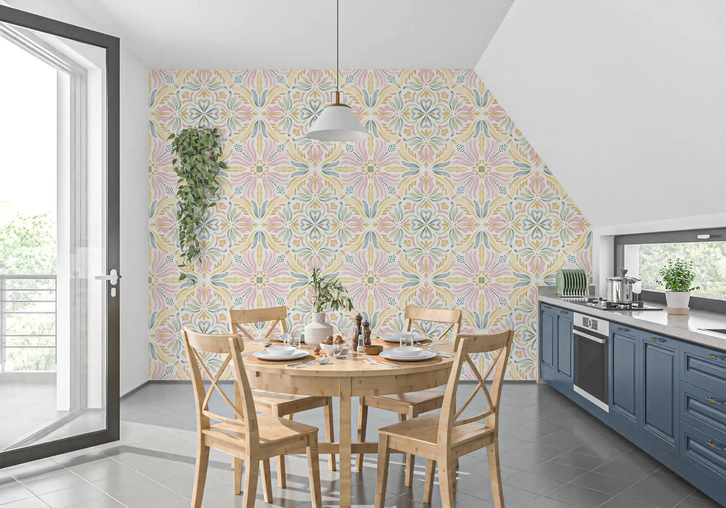 Pastel Mediterranean Garden Tile Wallpaper⁠