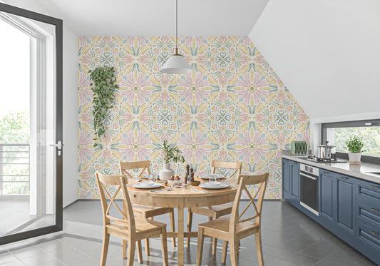 Pastel Mediterranean Garden Tile Wallpaper⁠