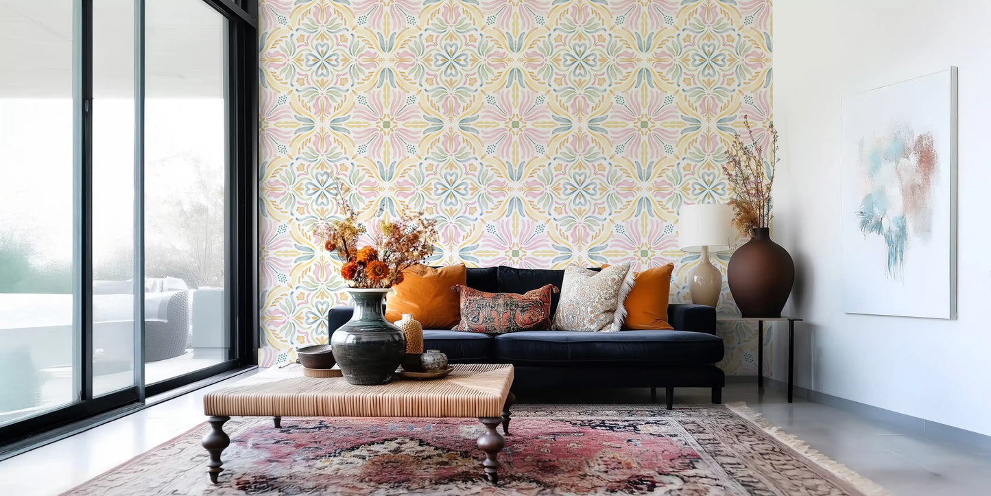 Pastel Mediterranean Garden Tile Wallpaper⁠